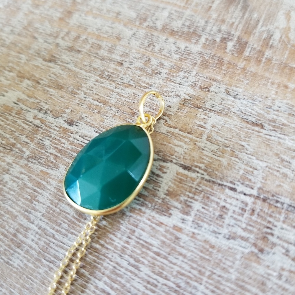 24kt Gold Artisan Green Onyx Necklace - Picture 3 of 6